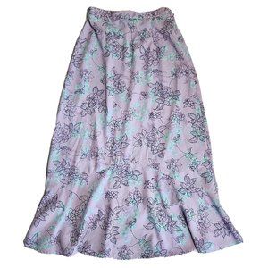 SAG HARBOR Purple Blue Floral Side Zip Long Skirt Womens Size 6P 6 Petite
